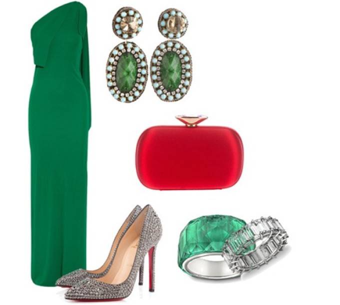 Зеленое платье с красными аксессуарами — яркий образ для уверенных модниц