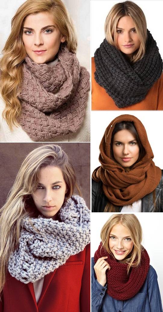 Как связать модный шарф снуд, хомут, шарф с крупными косами и шарф капюшон