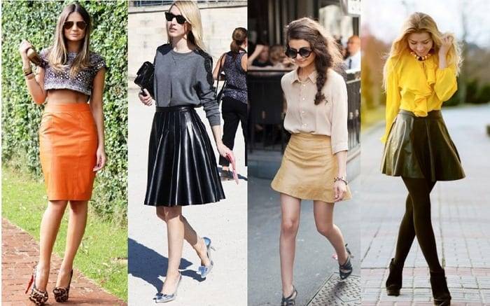 С чем носить кожаную юбку в 2022 году, с какой обувью и верхом сочетаются юбки разных длин и фасонов