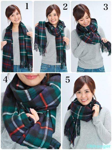 Как красиво завязать шарф (платок) на шее под пальто фото
