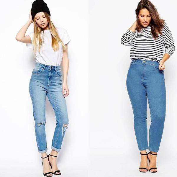 С чем носить широкие женские джинсы с высокой талией, фото стильных луков с джинсами бананами
