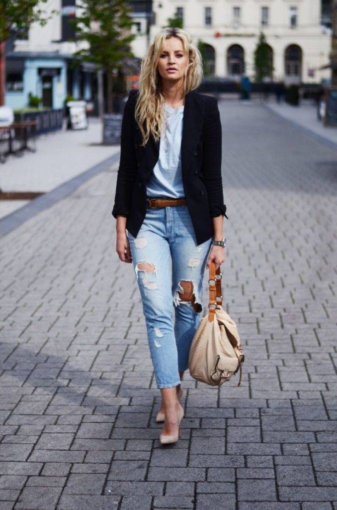Женские луки с джинсами и пиджаком: примеры образов в фото