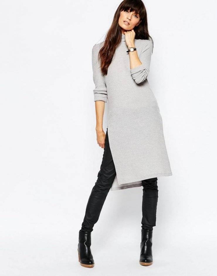 Длинные свитеры: женские модели на фото, с чем носить вязаные фасоны
