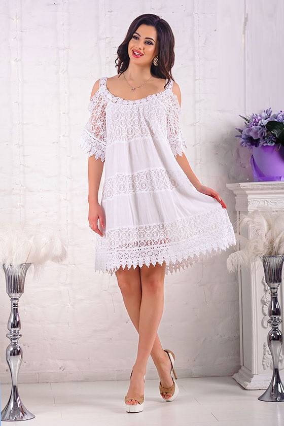 Белые платья из хлопка с кружевом – комфортно и стильно