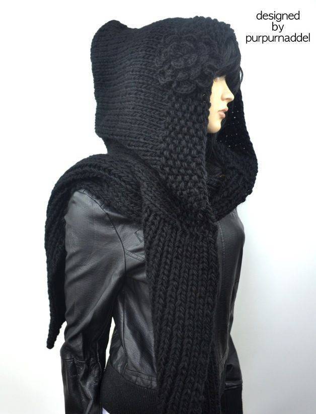 Модный и стильный аксессуар в женском гардеробе: шарф-капюшон спицами