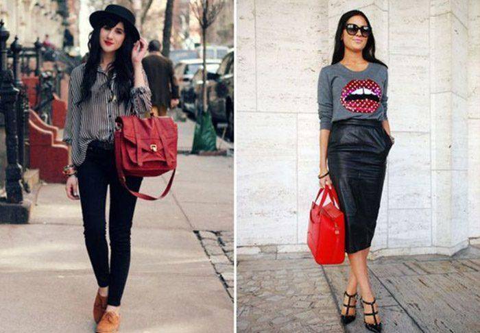 С чем стилисты советуют носить красную сумку, самые удачные сочетания