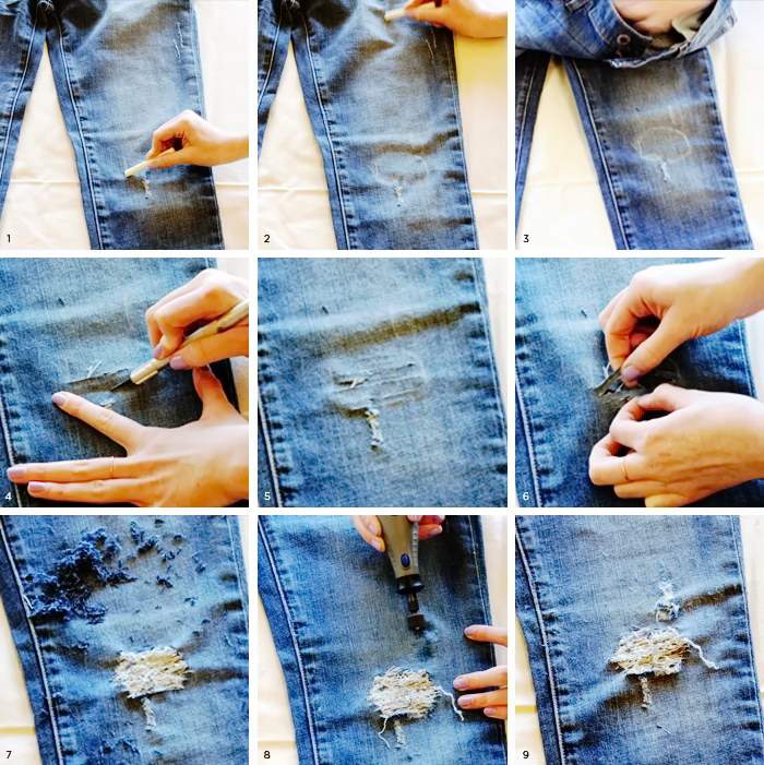 Дырки на джинсах своими руками. мастер класс, пошагово, фото, видео