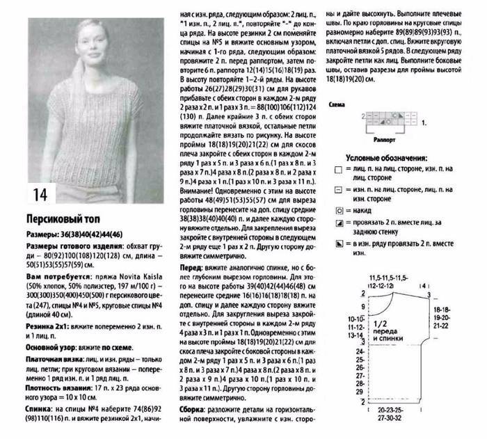 Футболка с коротким рукавом спицами для женщин схемы и описание