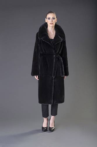 Пальто с мехом норки 2021-2022 (с норковым воротником, капюшоном, манжетами, рукавами)