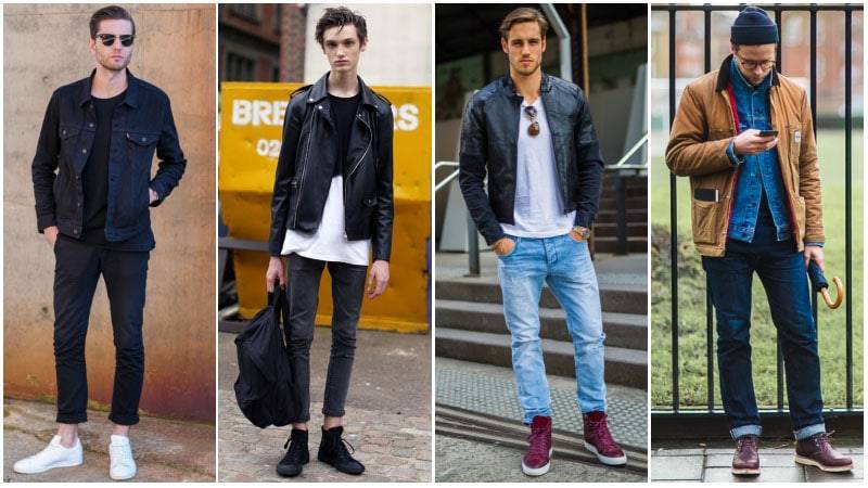 Как мужчинам носить высокие кроссовки с джинсами и другими брюками? подбираем верх. примеры образов.