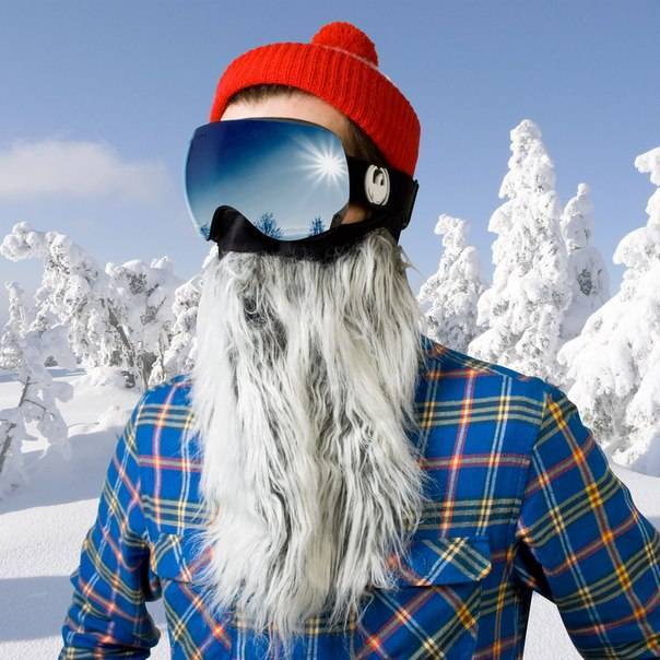 Смешная шапка для сноубордиста с волосами и бородой (крючок)