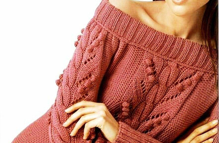 Женский вязаный пуловер с косами из хлопка  схемы вязания и описание бесплатно