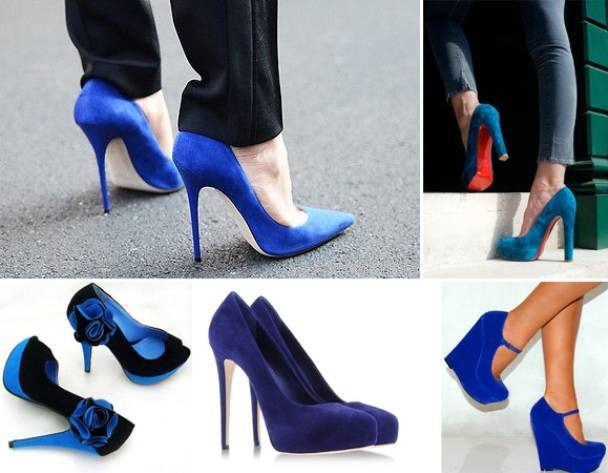 С чем носить женские туфли синего цвета?