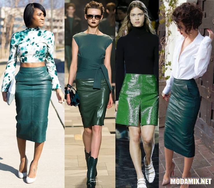 С чем носить зеленую юбку? (52 фото)