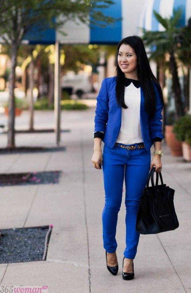 С чем носить синий женский пиджак? модные ансамбли