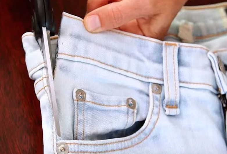 Обработка передних карманов джинсов