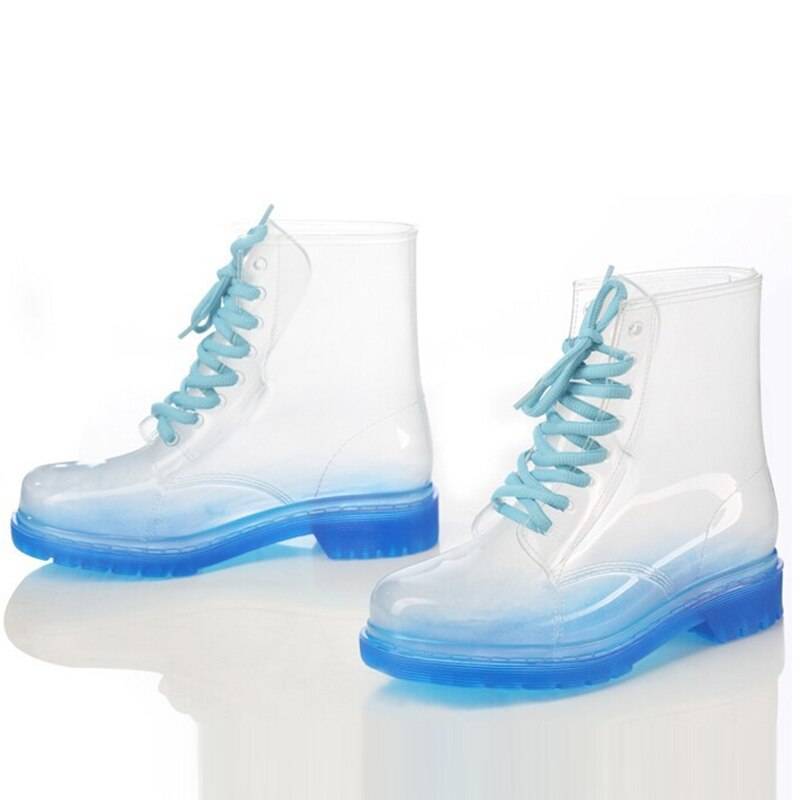 Резиновые ботинки на шнурках. ботинки резиновые: прорезиненные на шнурках, прозрачные, зимние, с резиновым низом