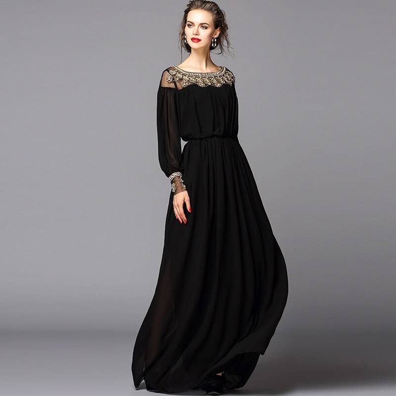Платье в пол с длинным рукавом – лучшие модели