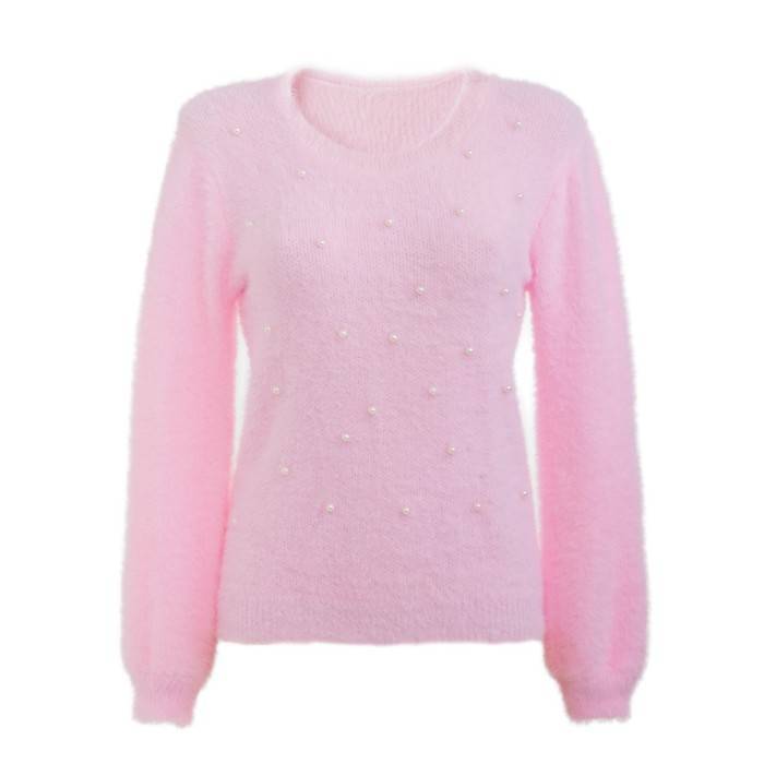 С чем носить бледно-розовый свитер / как сочетать джемпер с одеждой, 120 фото