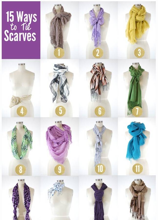 Завязываем красиво шарф на шее и стильно комбинируем с разной одеждой
